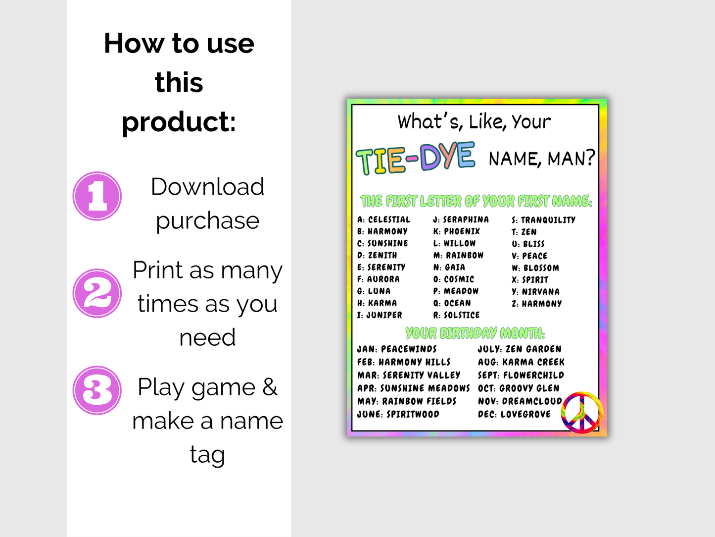 What's Your Tie Dye Name Game + Name Tags