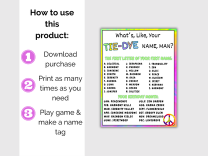 What's Your Tie Dye Name Game + Name Tags