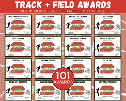 Editable Track + Field Award Certificates
