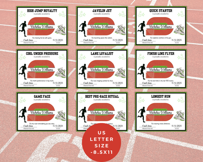 Editable Track + Field Award Certificates