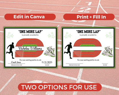 Editable Track + Field Award Certificates