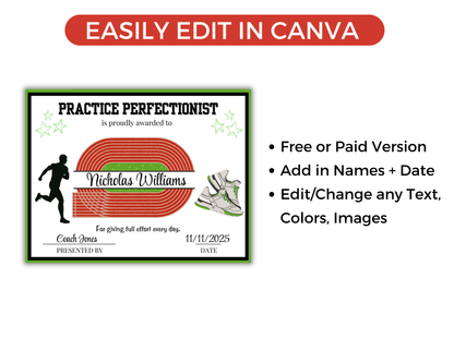 Editable Track + Field Award Certificates