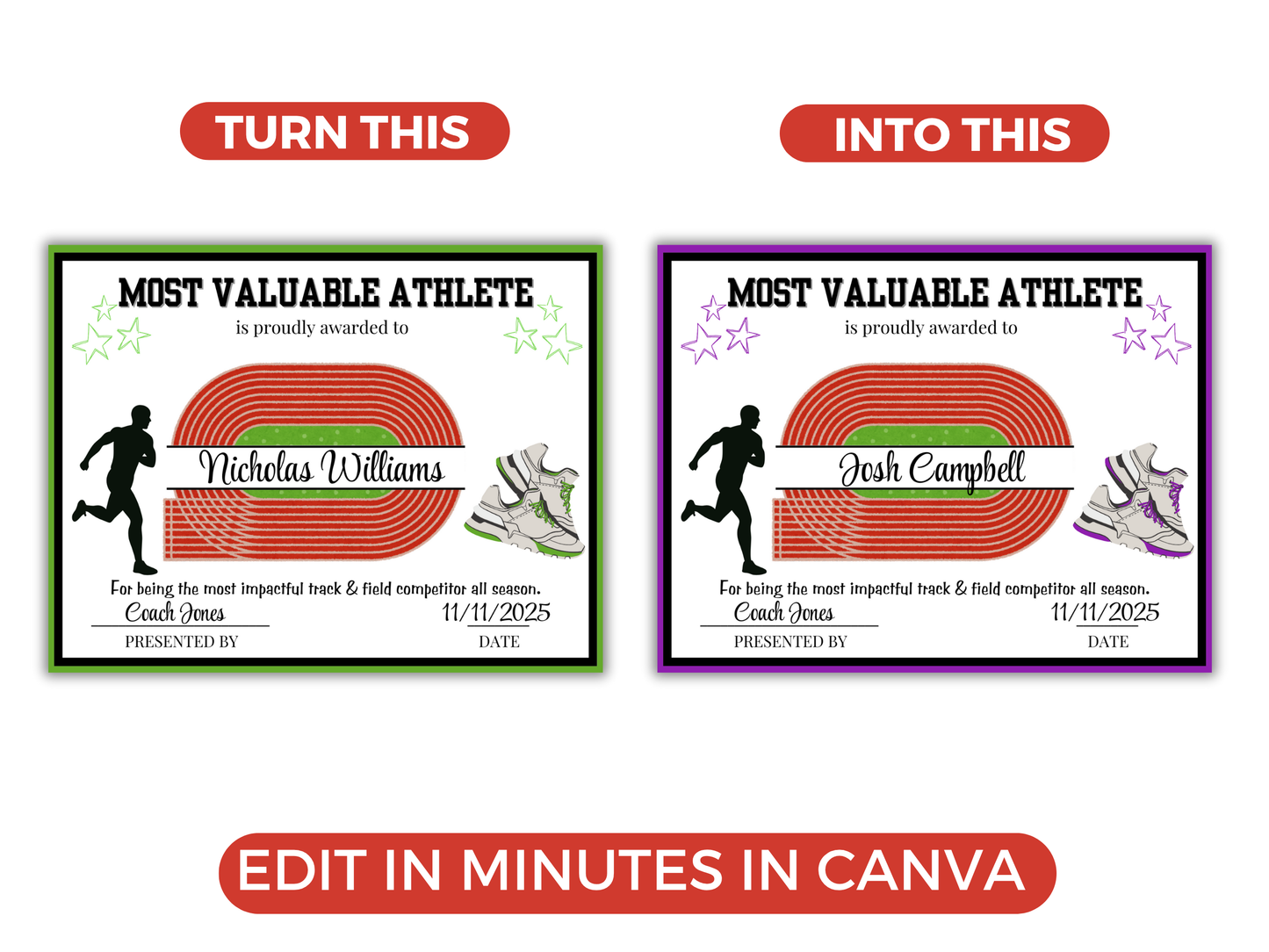 Editable Track + Field Award Certificates