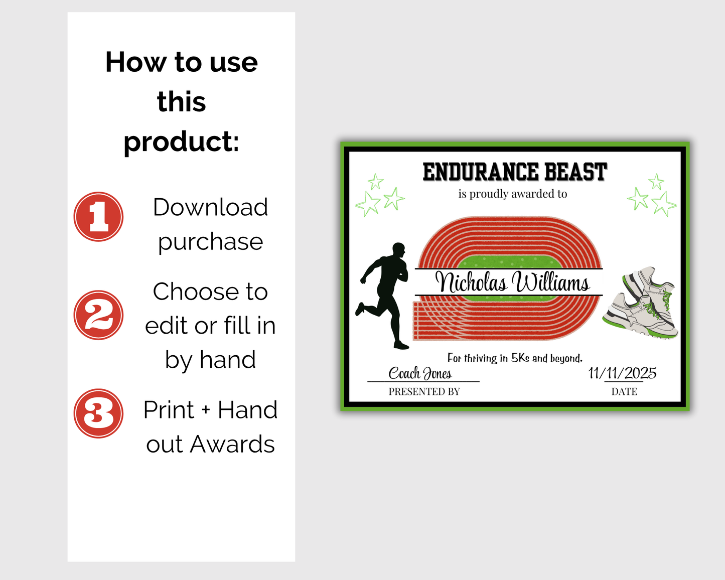 Editable Track + Field Award Certificates