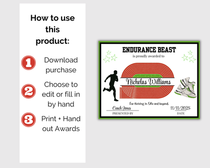 Editable Track + Field Award Certificates