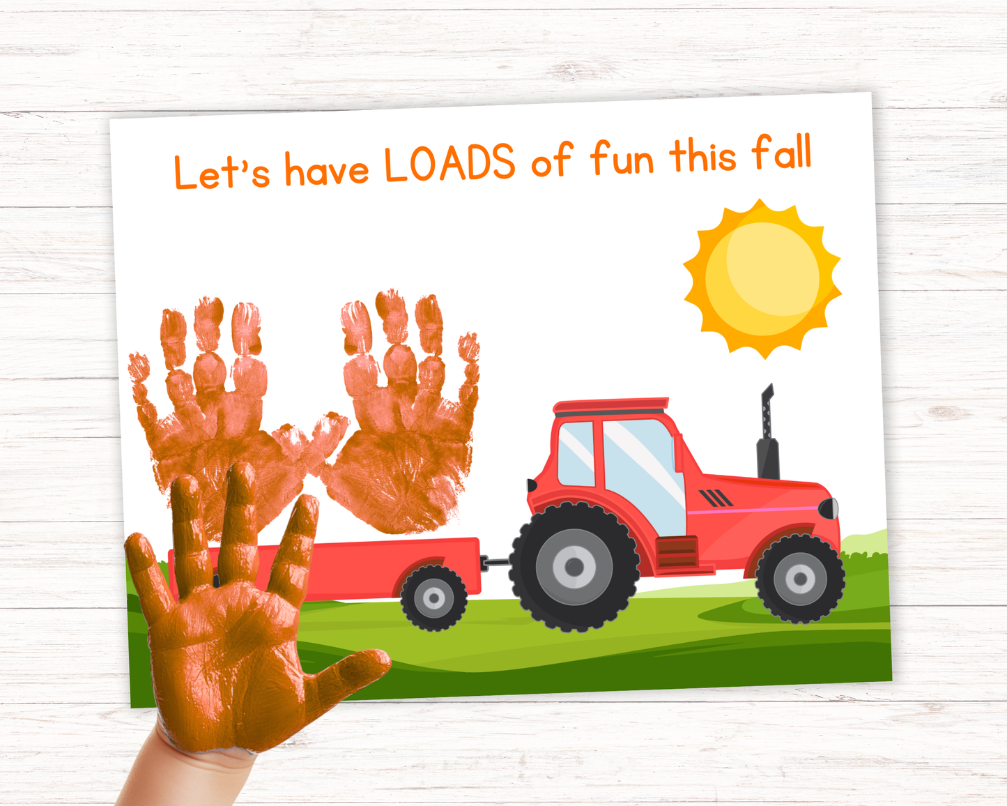 Fall Pumpkin Tractor Handprint Art