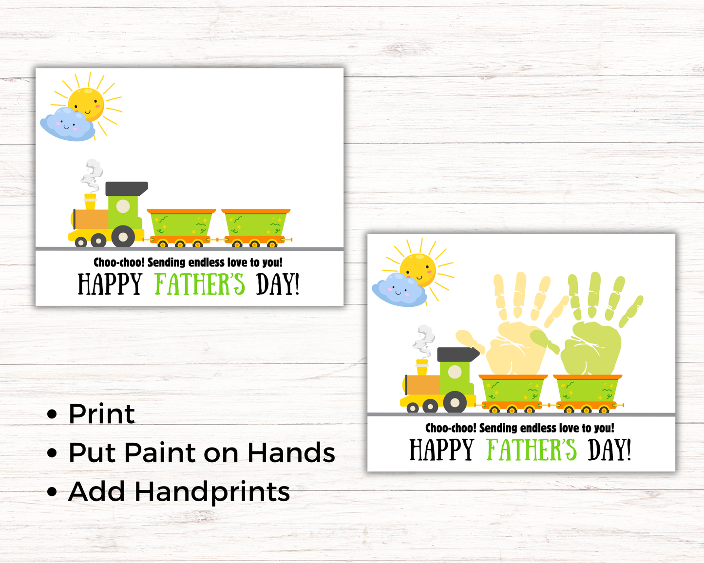 Fathers Day Train Handprint Art For Up to 3 Kids