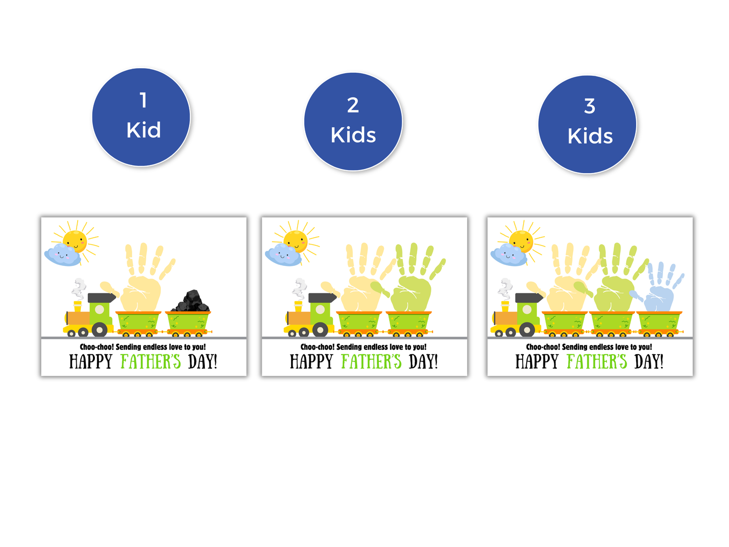 Fathers Day Train Handprint Art For Up to 3 Kids