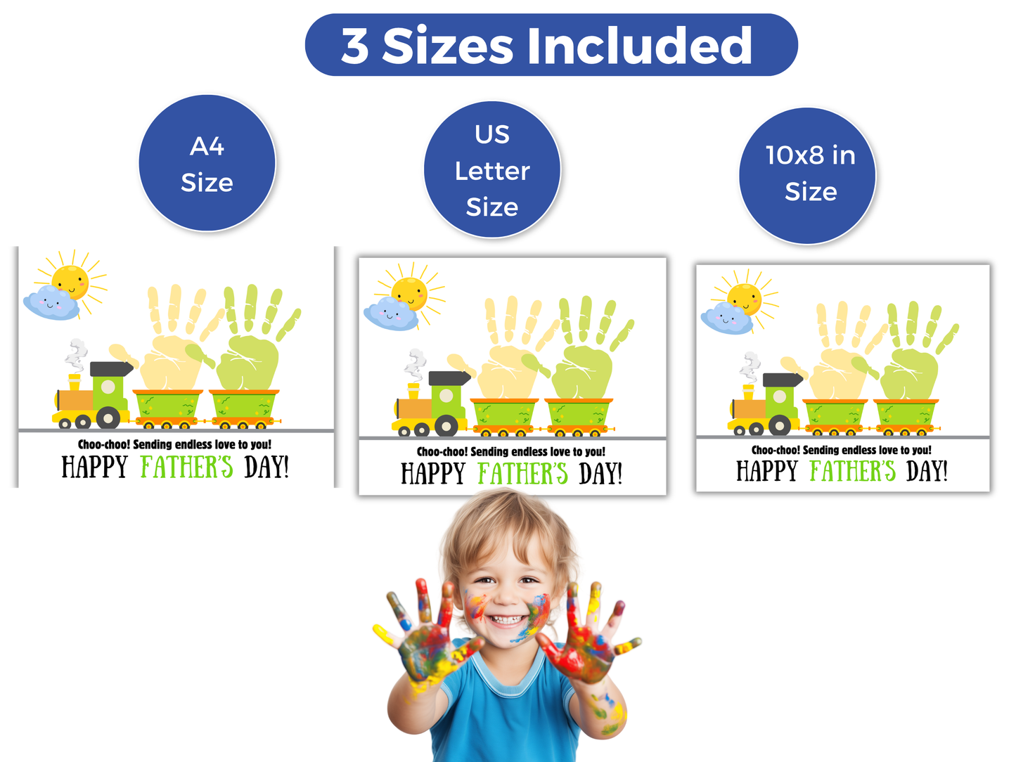 Fathers Day Train Handprint Art For Up to 3 Kids