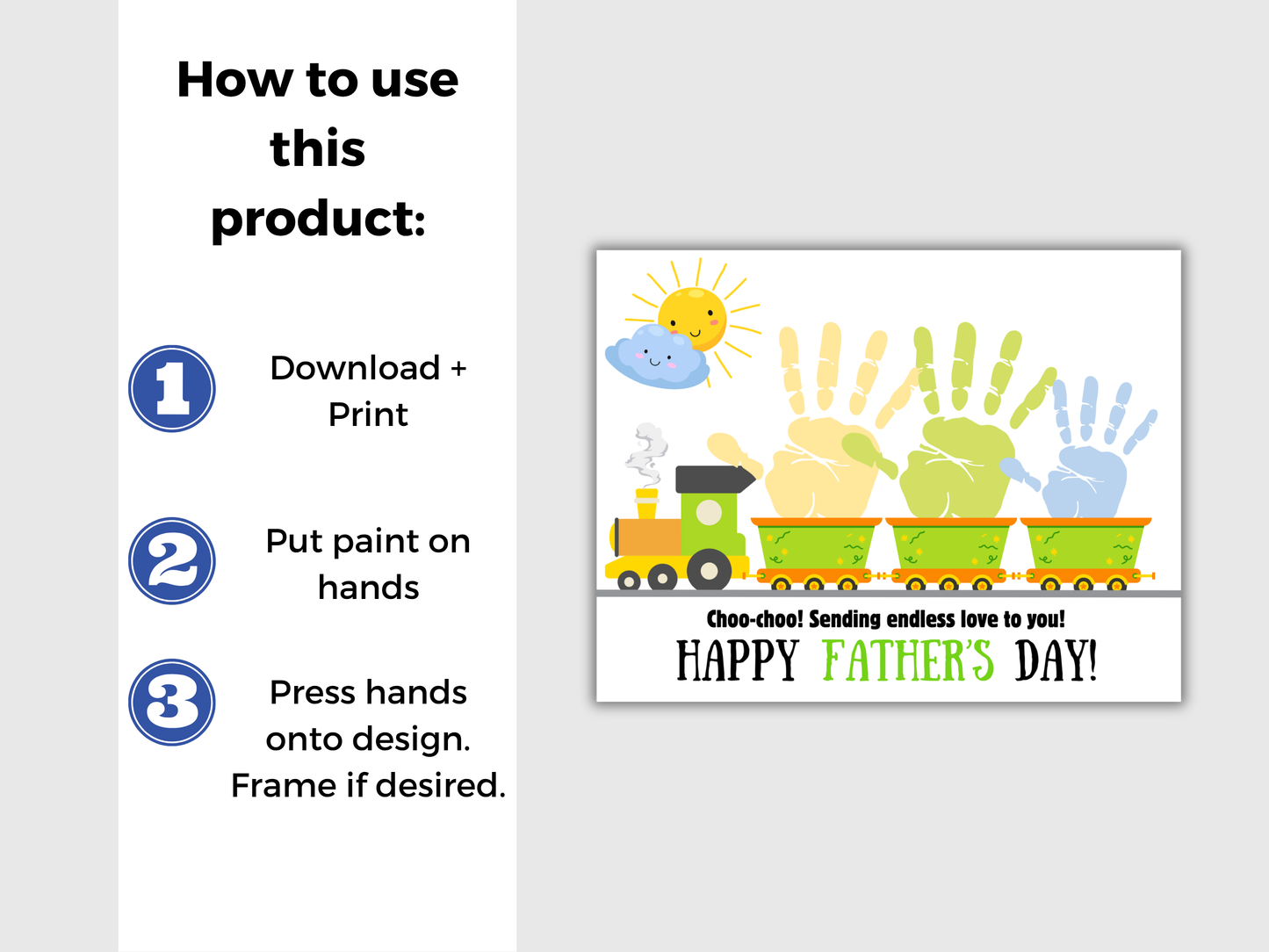 Fathers Day Train Handprint Art For Up to 3 Kids