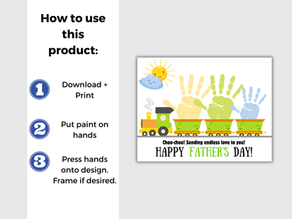 Fathers Day Train Handprint Art For Up to 3 Kids