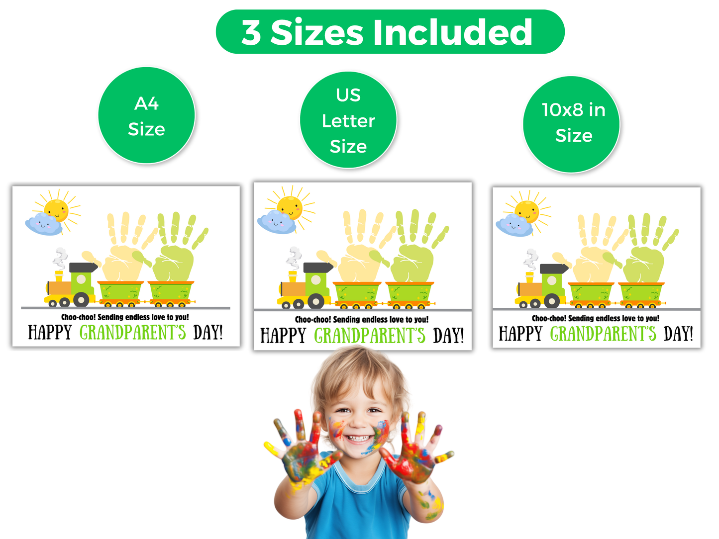 Grandparents Day Train Handprint Art up to 3 kids