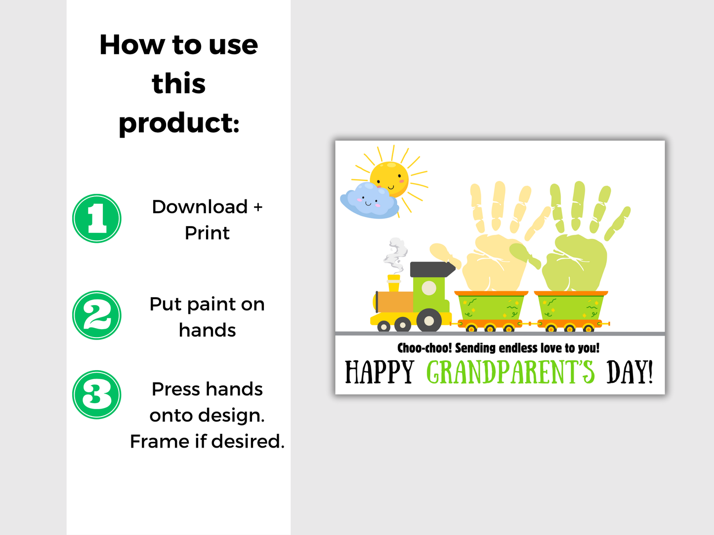 Grandparents Day Train Handprint Art up to 3 kids