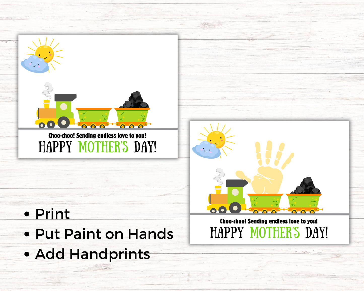 Mothers Day Train Handprint Art up to 3 kids
