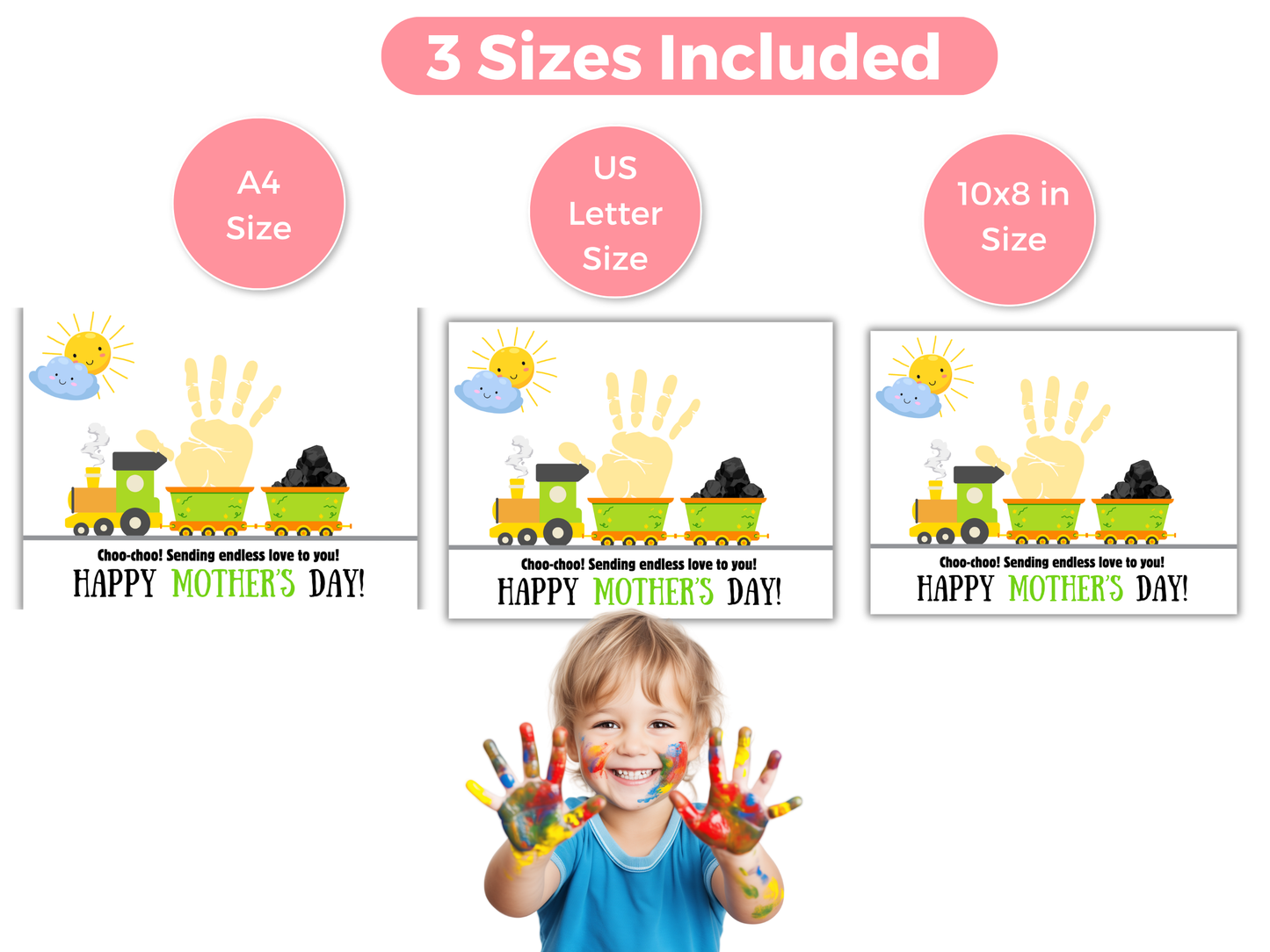 Mothers Day Train Handprint Art up to 3 kids