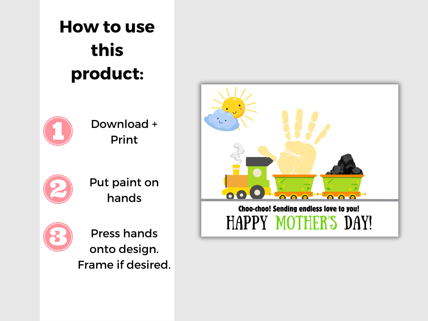 Mothers Day Train Handprint Art up to 3 kids