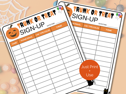 Trunk or Treat Sign Up Sheet