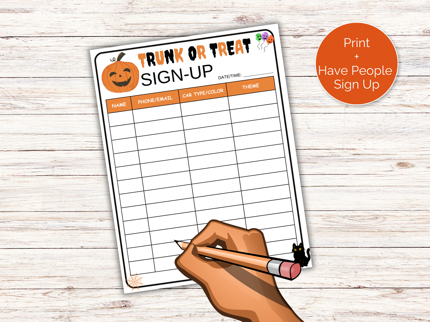 Trunk or Treat Sign Up Sheet