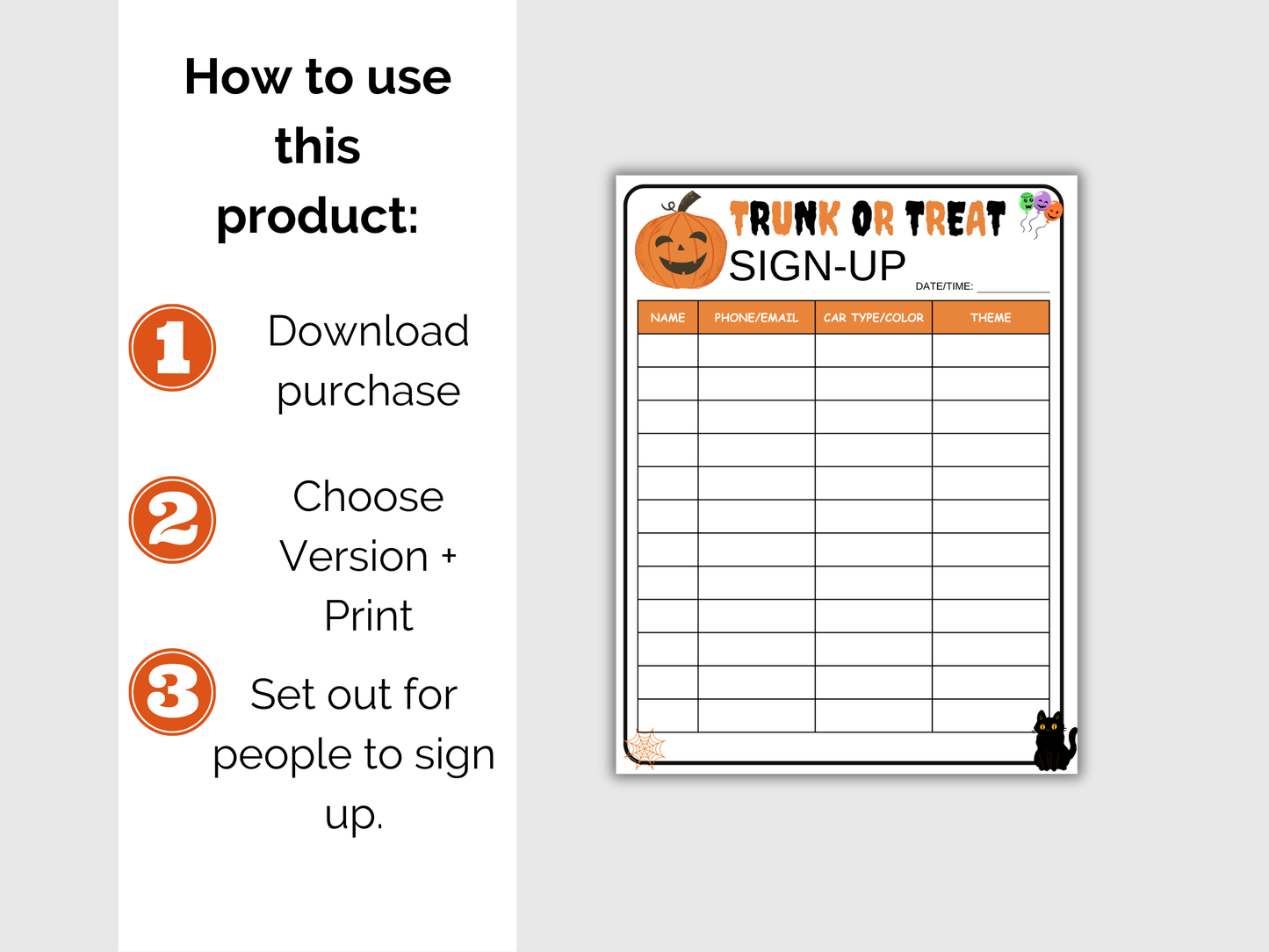Trunk or Treat Sign Up Sheet
