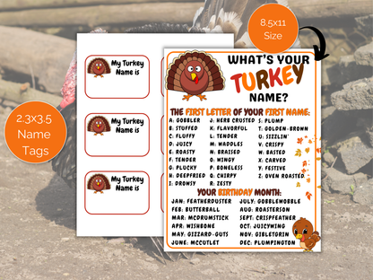What's Your Turkey Name Game + Name Tags