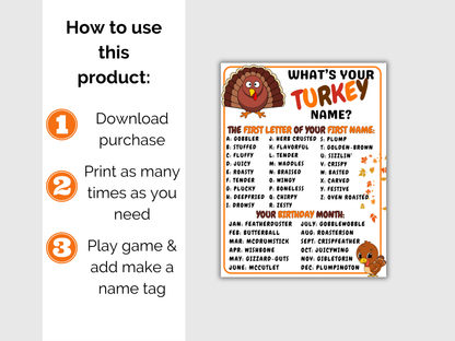 What's Your Turkey Name Game + Name Tags