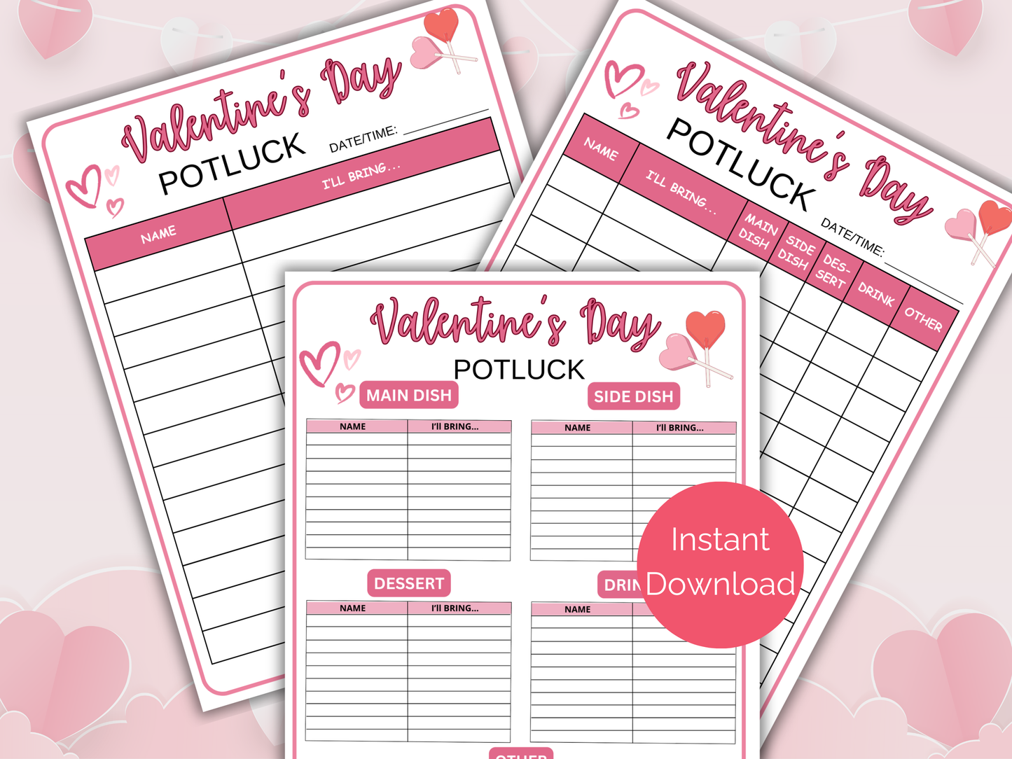Valentines Day Potluck Sign Up Sheet
