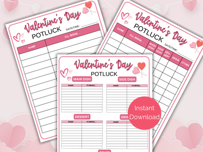 Valentines Day Potluck Sign Up Sheet