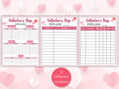 Valentines Day Potluck Sign Up Sheet