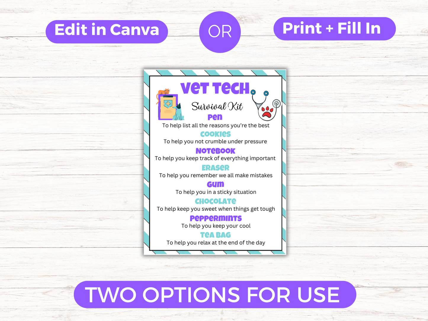 Editable Vet Tech Survival Kit Gift Tags