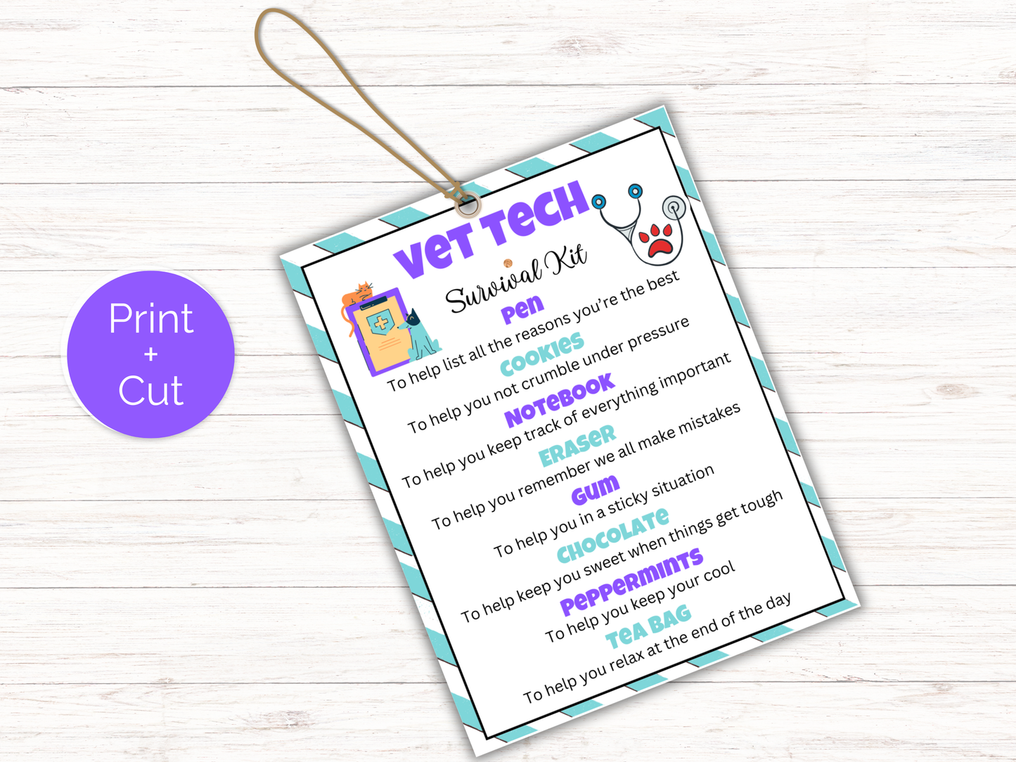 Editable Vet Tech Survival Kit Gift Tags