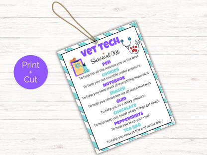 Editable Vet Tech Survival Kit Gift Tags