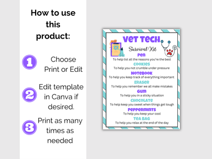Editable Vet Tech Survival Kit Gift Tags