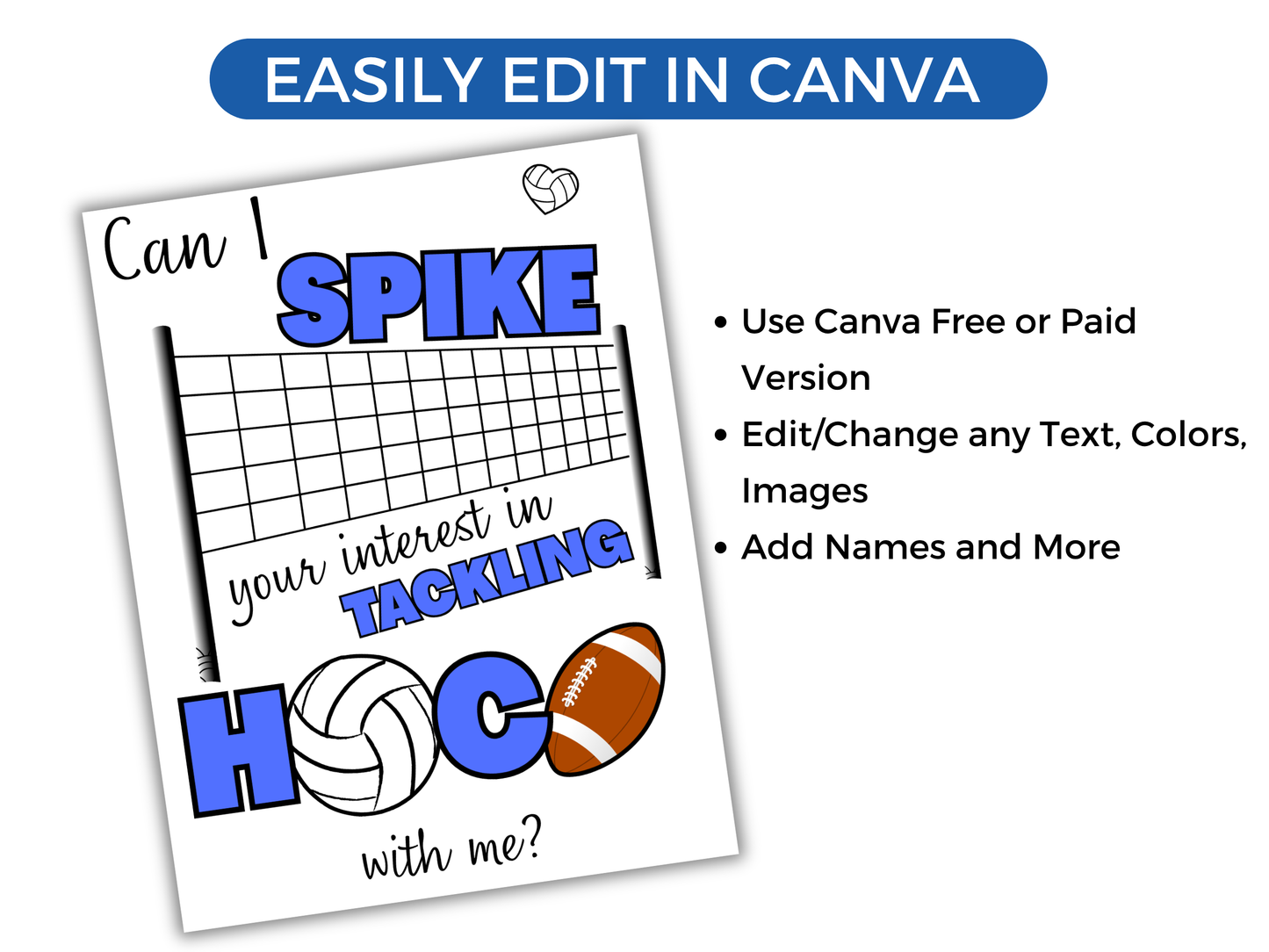 Editable Volleyball and Football Homecoming Proposal Sign