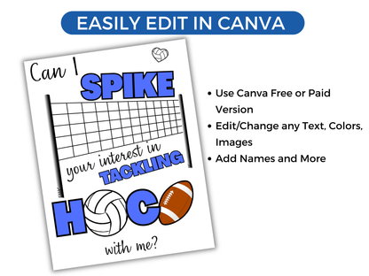 Editable Volleyball and Football Homecoming Proposal Sign
