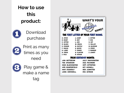 What's Your Volleyball Name Game + Name Tags