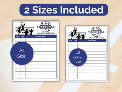 Volleyball Snack Sign Up Sheet