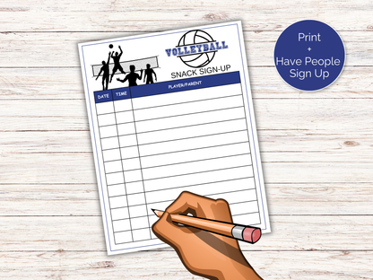 Volleyball Snack Sign Up Sheet