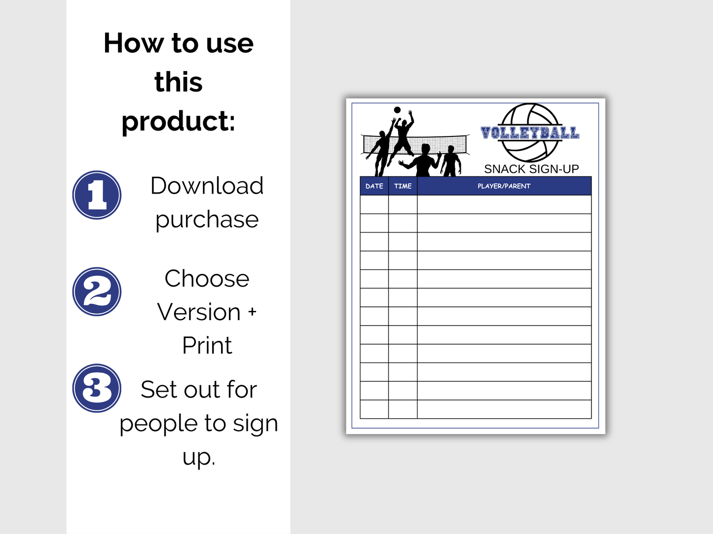 Volleyball Snack Sign Up Sheet
