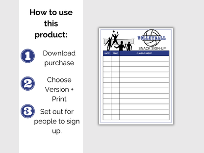 Volleyball Snack Sign Up Sheet