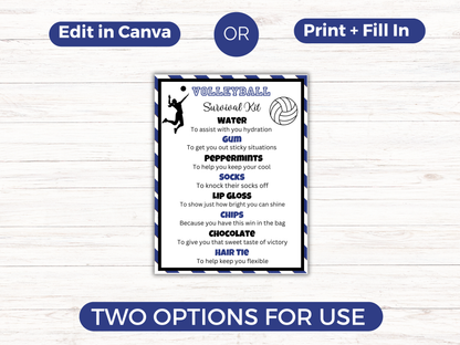 Editable Volleyball Survival Kit Gift Tag Template