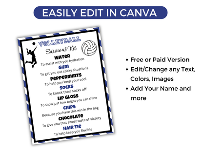 Editable Volleyball Survival Kit Gift Tag Template