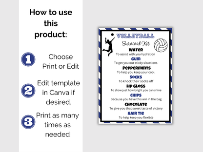 Editable Volleyball Survival Kit Gift Tag Template