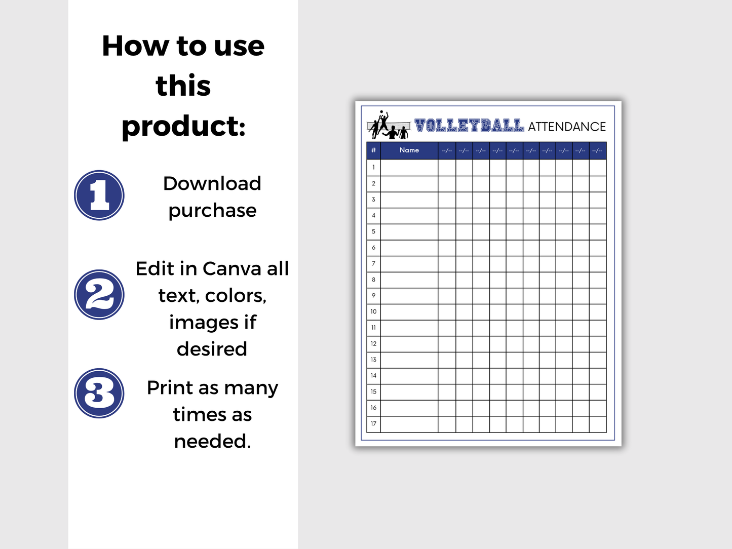 Volleyball Attendance Sheet