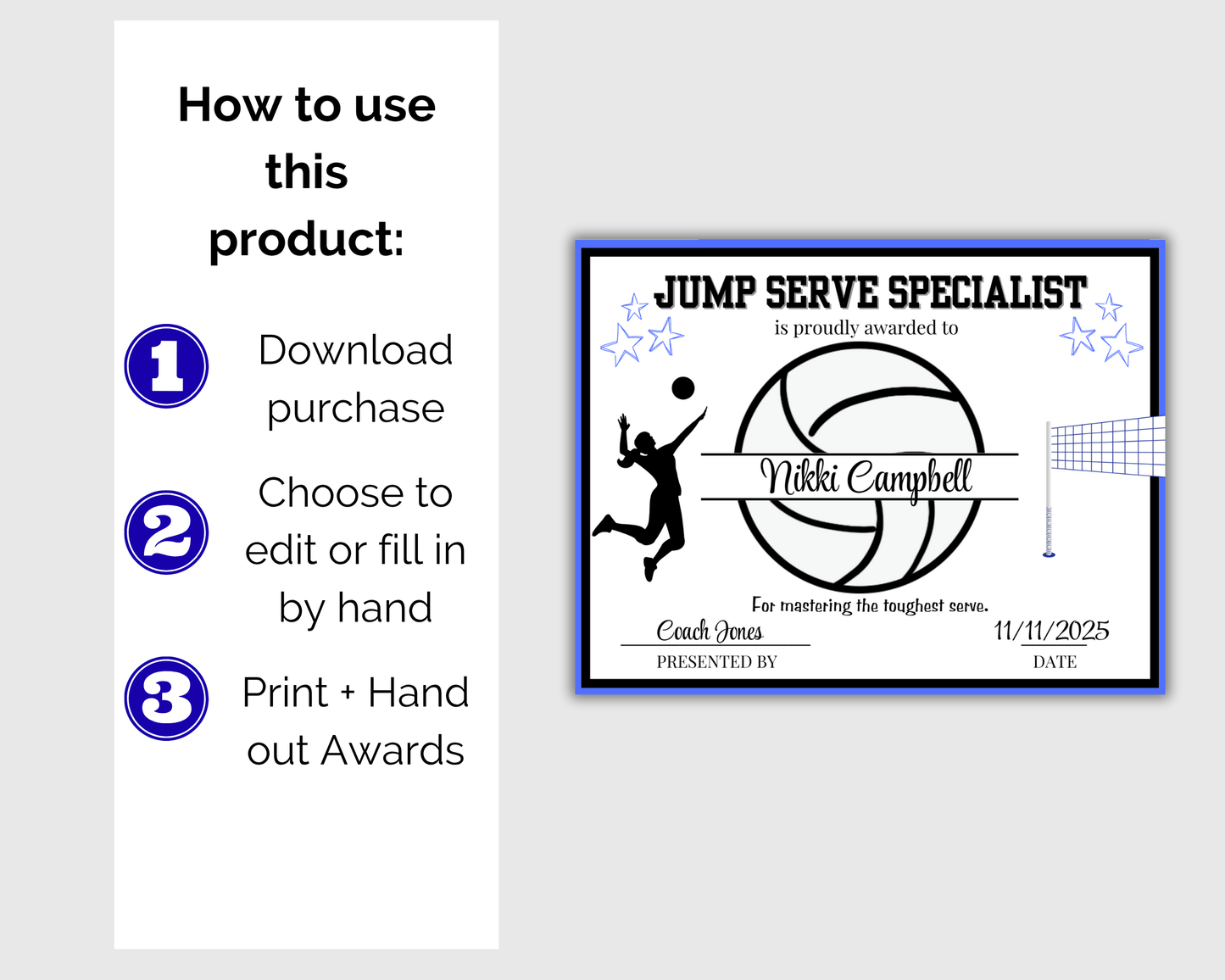 Editable Volleyball Award Certificates