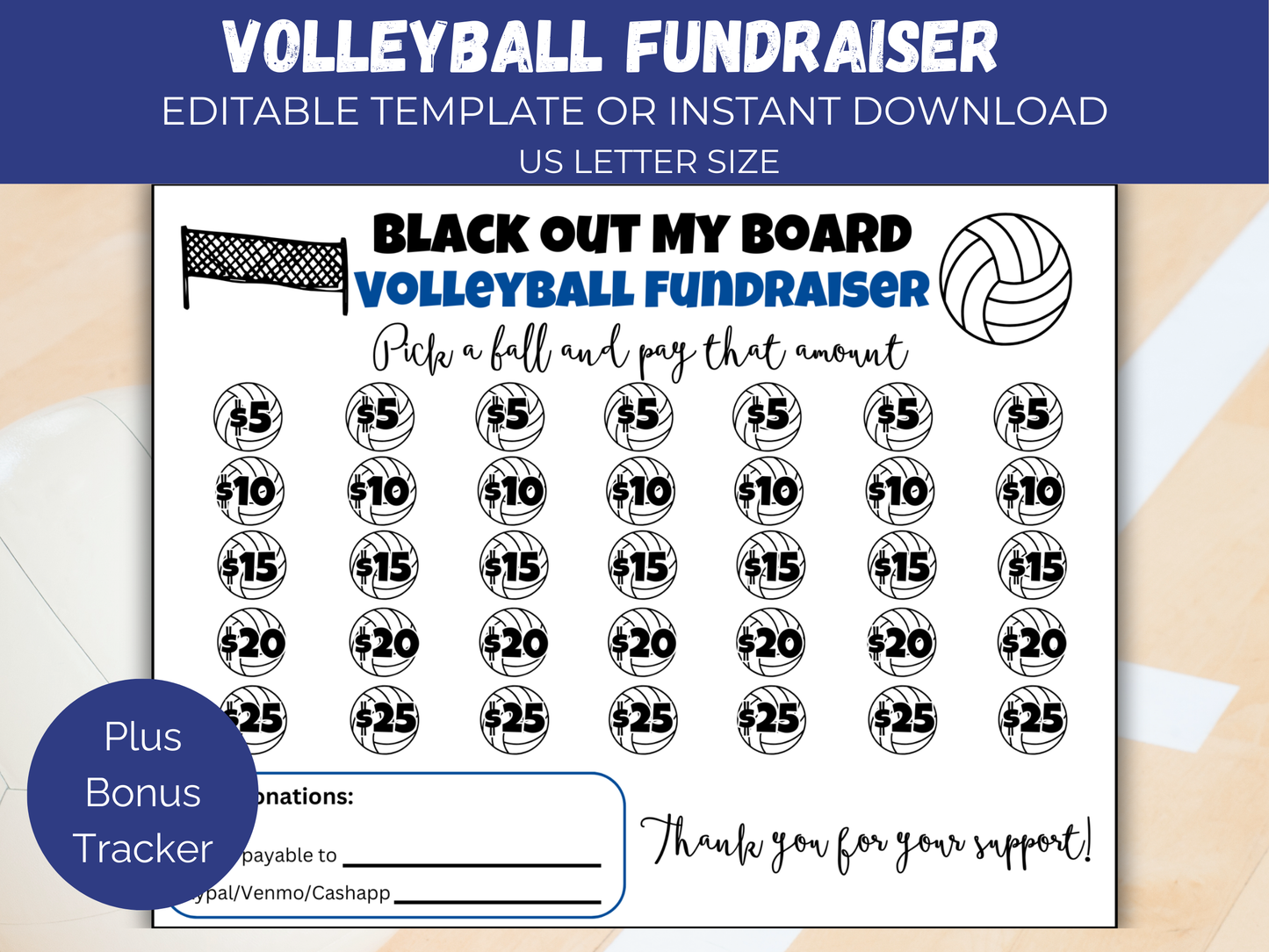 Editable Volleyball Black Out My Board Fundraiser