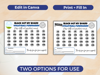 Editable Volleyball Black Out My Board Fundraiser