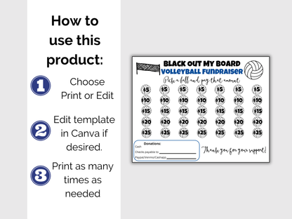 Editable Volleyball Black Out My Board Fundraiser