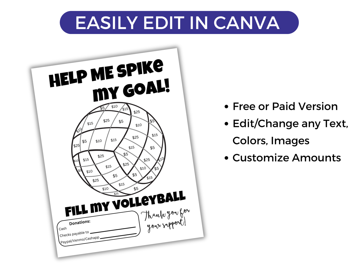 Editable Fill My Volleyball Fundraiser Template