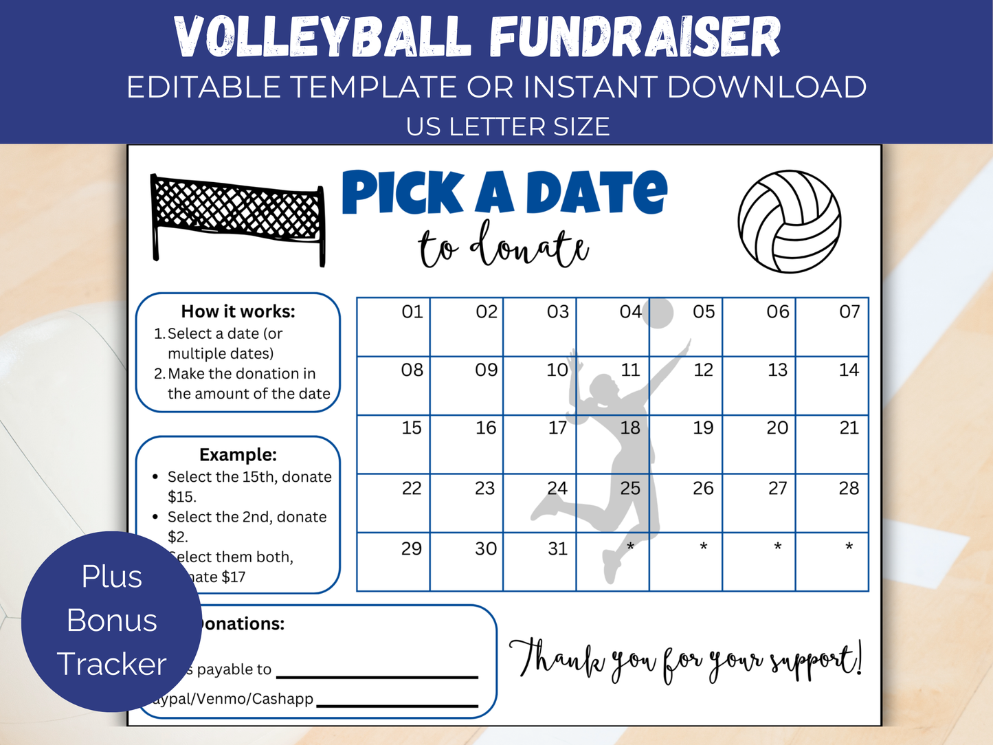 Editable Volleyball Pick A Date