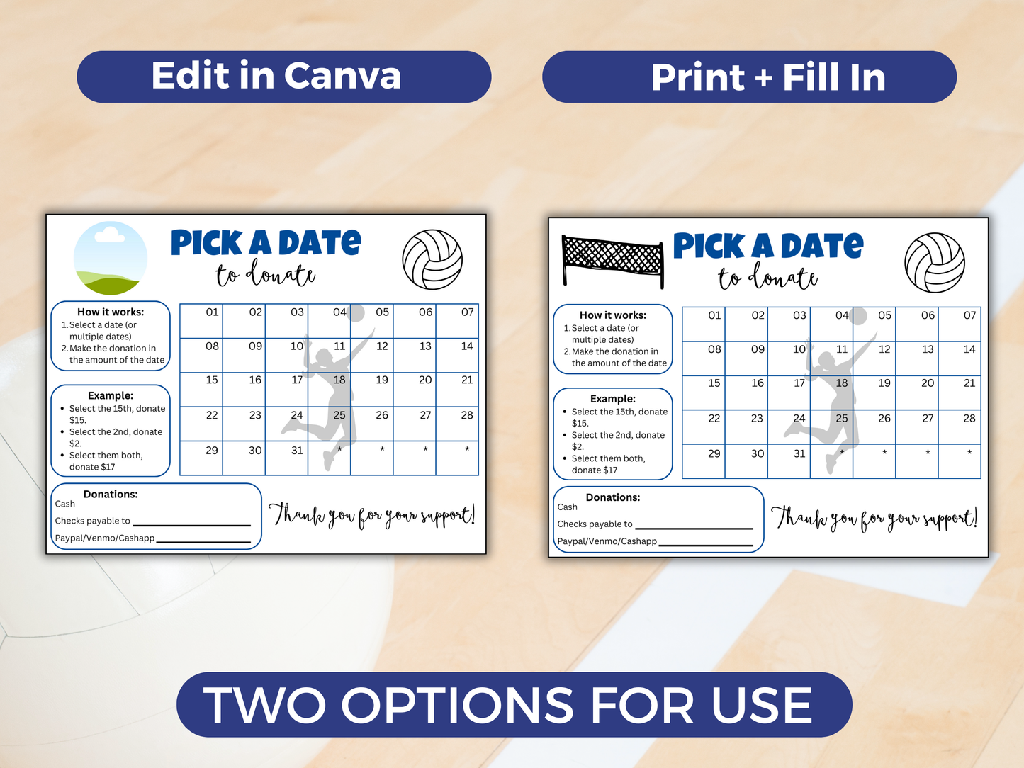 Editable Volleyball Pick A Date